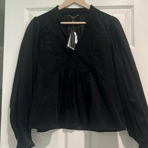 Corduroy puff sleeve baby doll style top